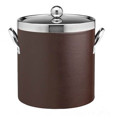 Brown | Elegant ice bucket featuring a polished chrome lid, matching top ring, and side handles for easy handling.