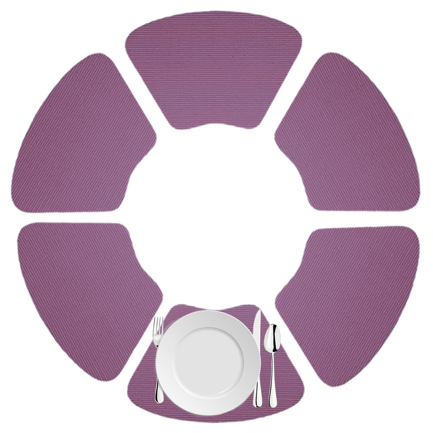 Purple | Placemat set of 6 arranged in a circular layout.