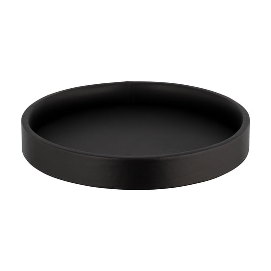 Black | Close-up of the leatherette detail on the round tray.
