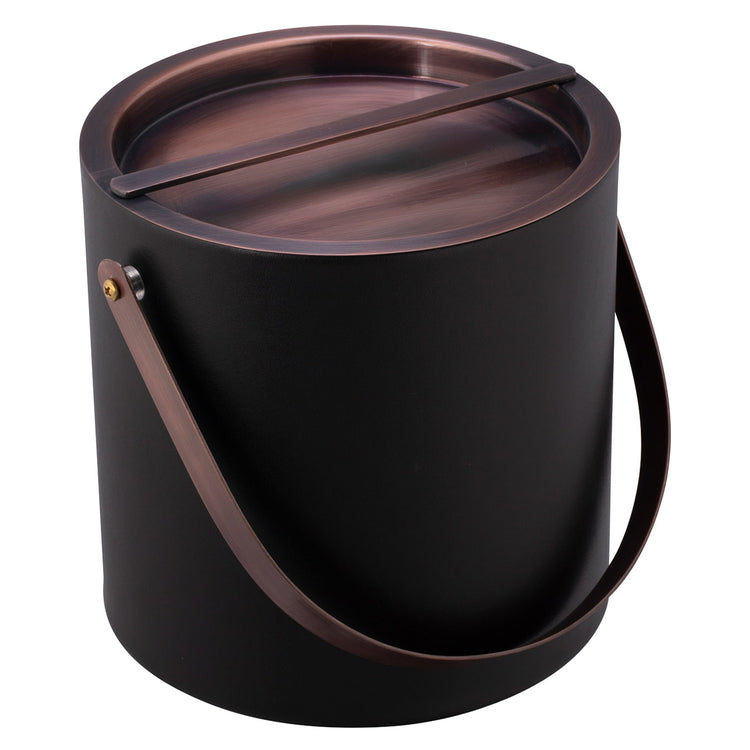 Black | Elegant ice bucket with a smooth oil rubbed bronze bridge cover and matching arch handle.