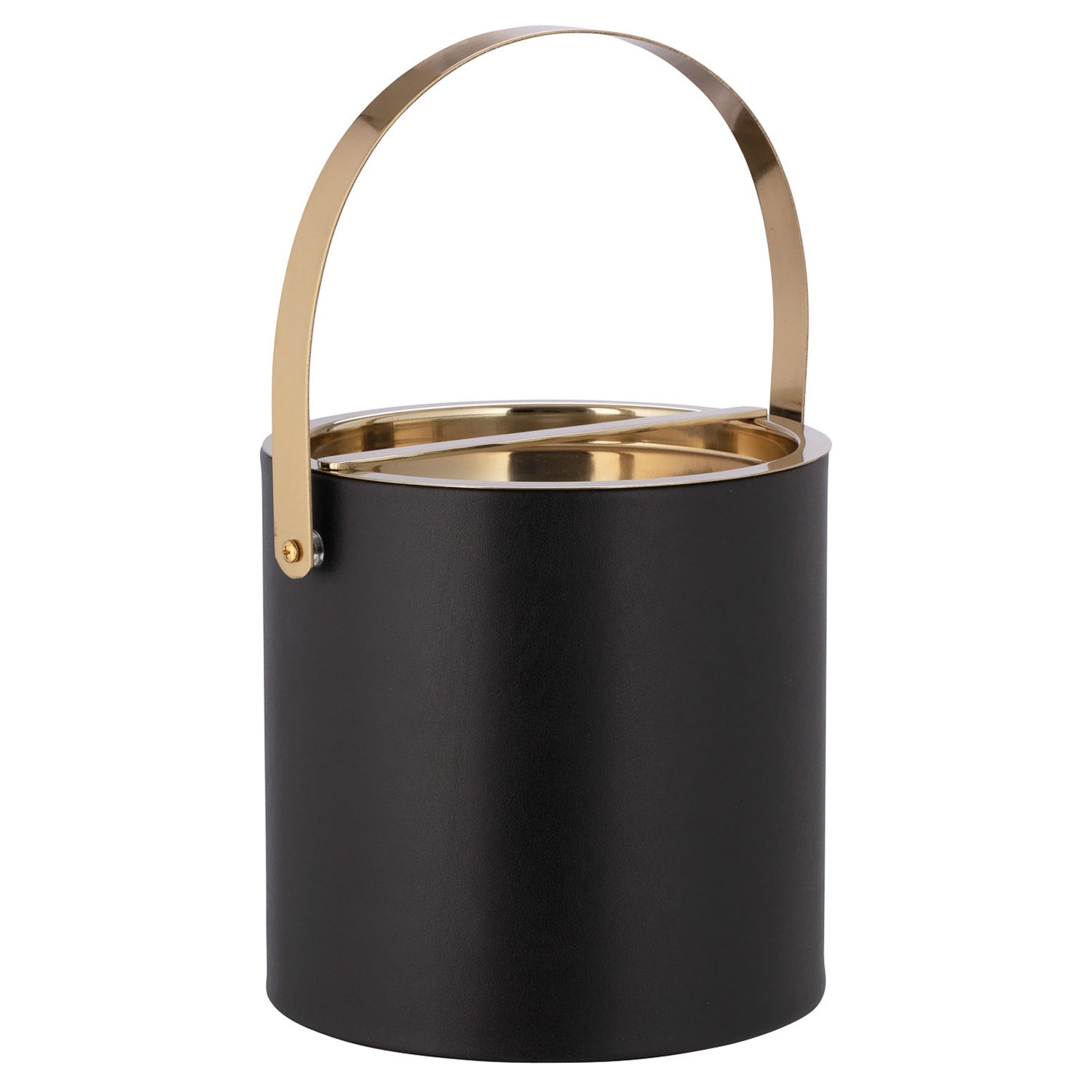 Black | Sophisticated black ice bucket with luxe gold accents, perfect for entertaining.