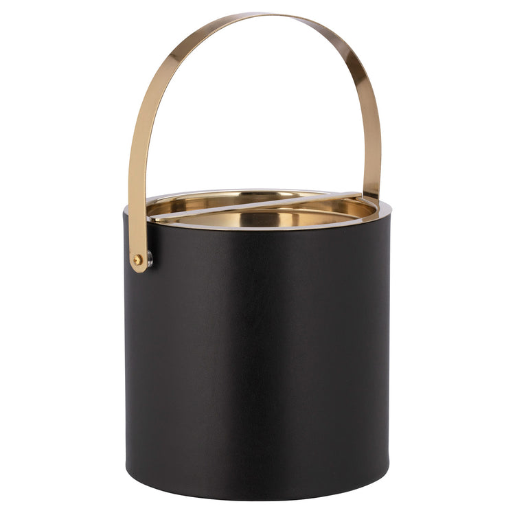 Black | Sophisticated black ice bucket with luxe gold accents, perfect for entertaining.