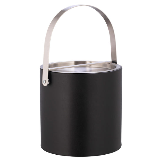 Black | Ice bucket in leatherette finish with elegant chrome handle.