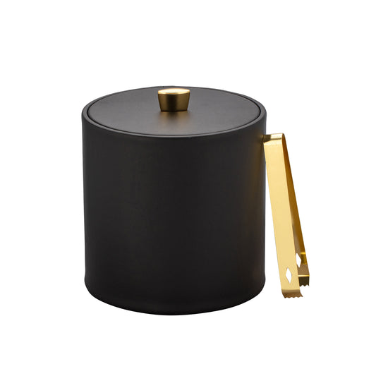 Black | Sophisticated leatherette ice bucket with gold knob detail.