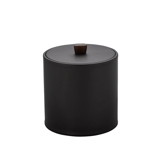 Black | Leatherette ice bucket showcasing the rich material and dark bronze knob detail.