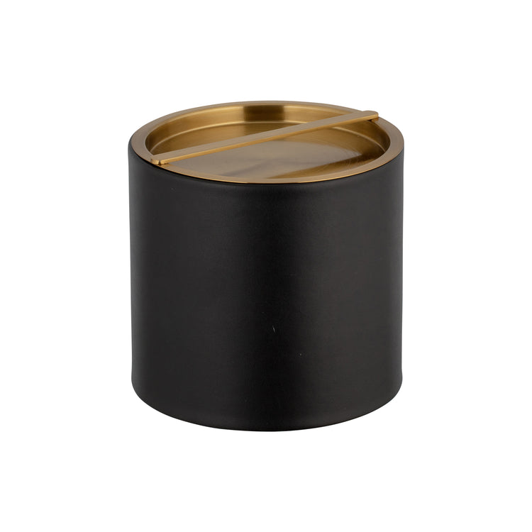 Black | Top-down view of a 3qt leatherette ice bucket with a gold-finished lid, centered on a white surface.