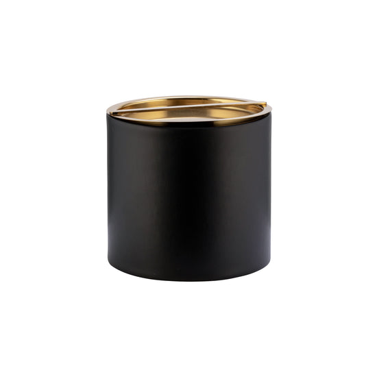 Black | Sophisticated leatherette ice bucket with luxe polished gold lid.