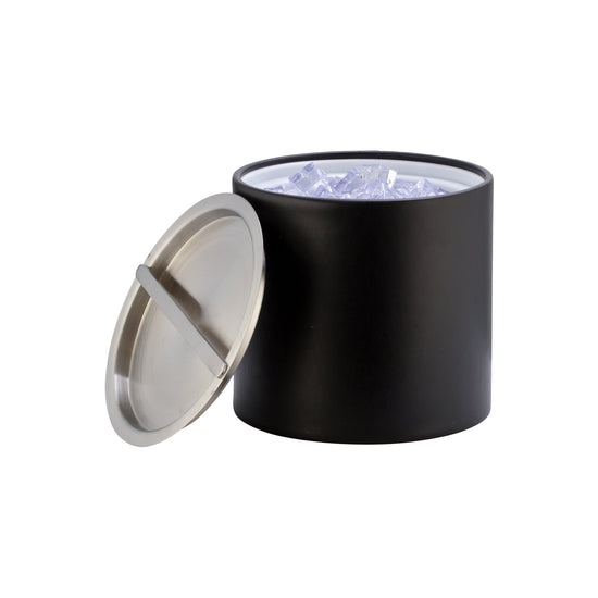 Black | 3qt leatherette ice bucket with brushed chrome accents.
