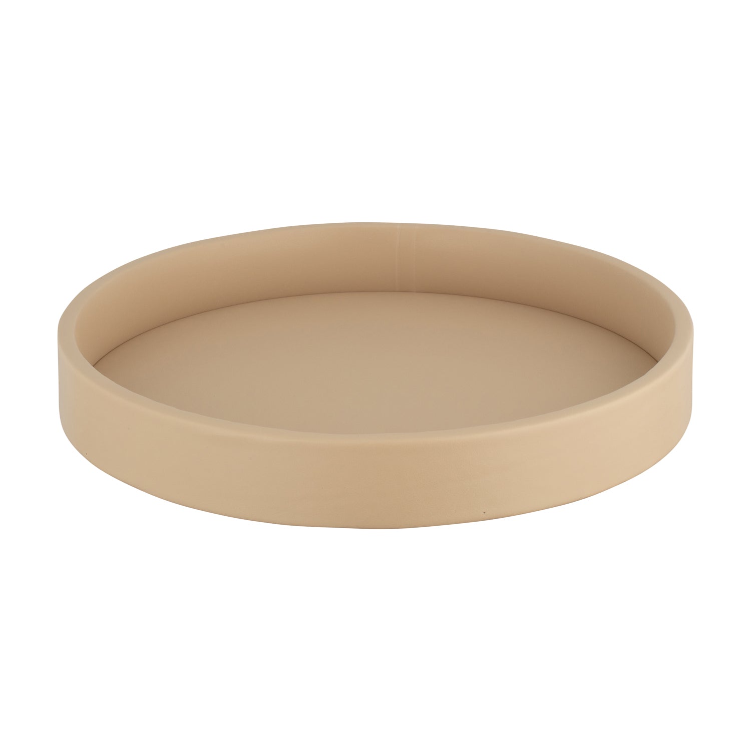 Beige | Leatherette round tray showing smooth surface.