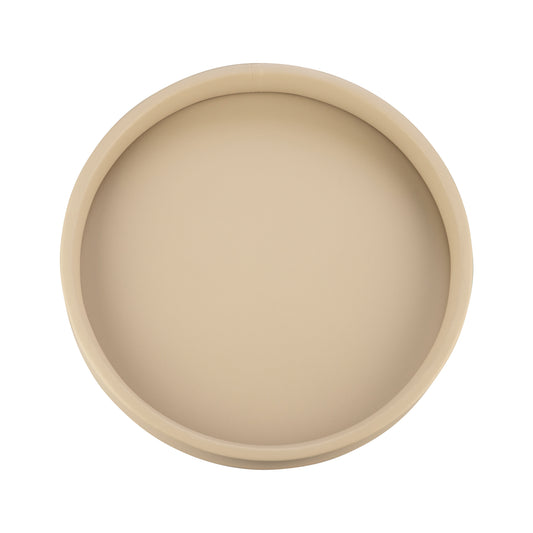 Beige | Leatherette round serving tray on a white background.