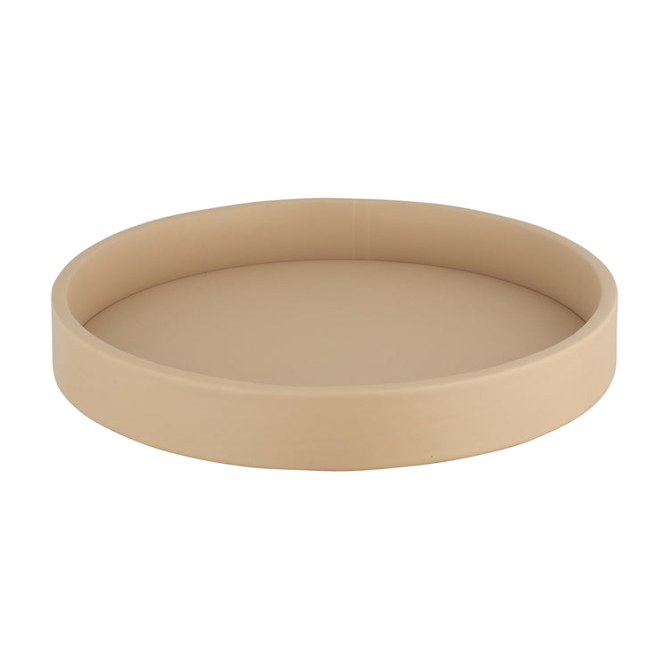 Beige | Leatherette round tray showing smooth surface.