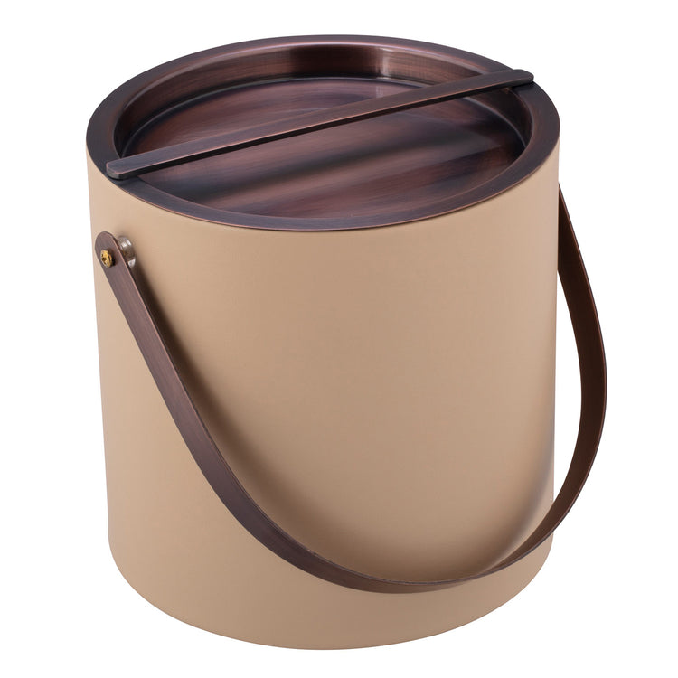 Beige | Ice bucket with artisan oil rubbed bronze bridge cover and matching arch handle.
