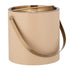Beige | 3-quart leatherette ice bucket with brushed gold lid and handle, displayed on a white background.
