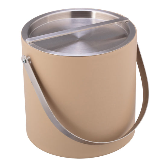 Beige | leatherette 3-quart ice bucket with brushed chrome accents.