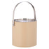 Beige | 3qt leatherette ice bucket with chrome arch handle on a white background.
