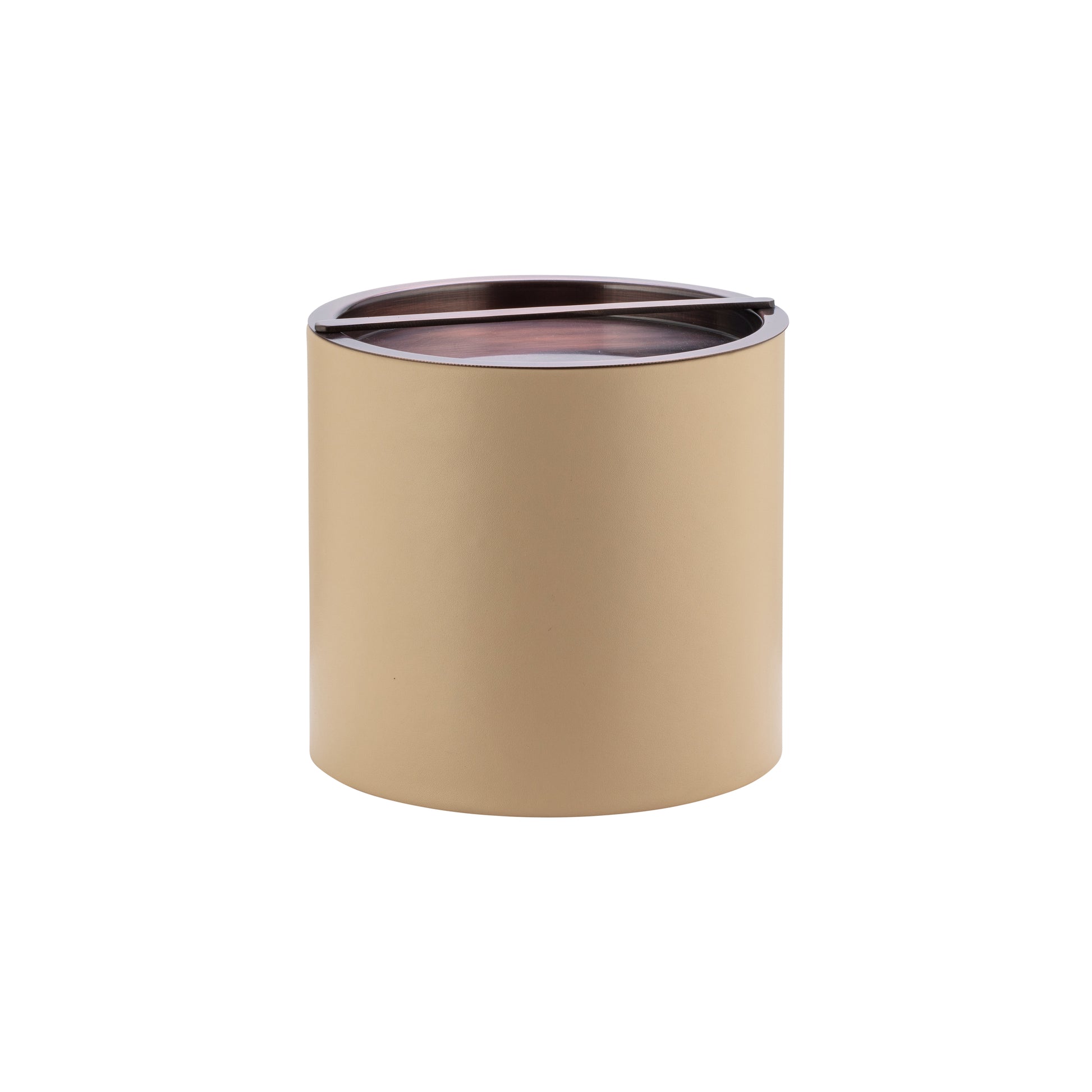 Beige | Elegant barware ice bucket showcasing an oil-rubbed bronze bridge cover.