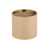 Beige | Leatherette ice bucket with polished gold cover on a white background.