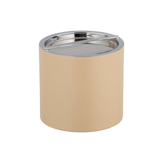 Beige | Leatherette Manhattan beige ice bucket with polished chrome cover.