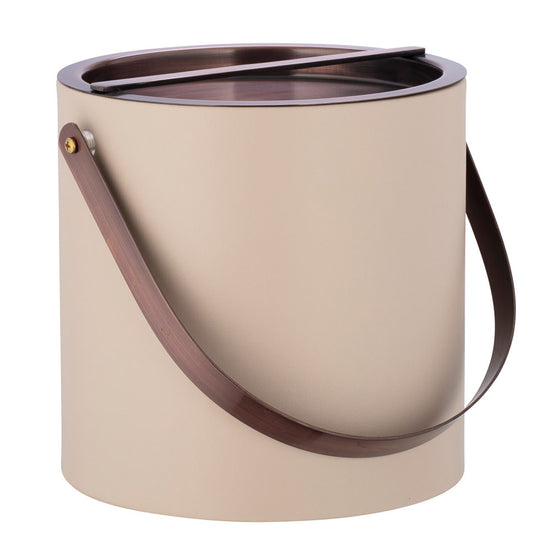 Taupe | Functional ice bucket with rich oil rubbed bronze bridge cover and matching arch handle for serving.