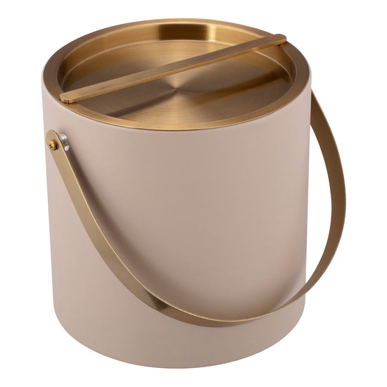 Taupe | ice bucket with gold accents on a white background.