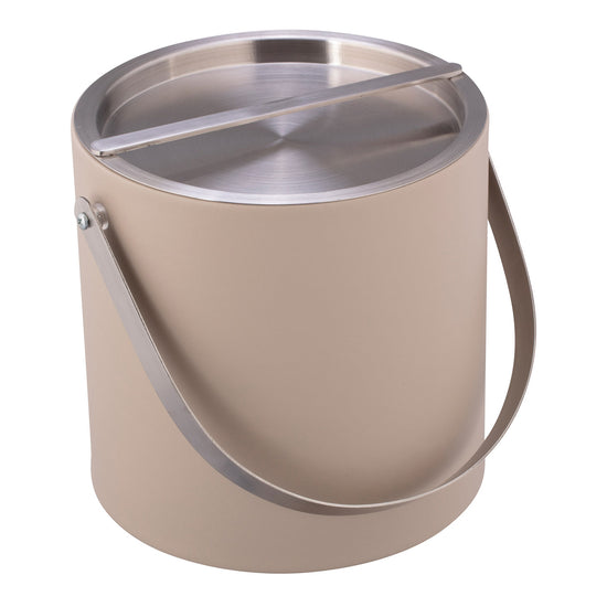Taupe | Modern ice bucket with leatherette body and brushed chrome finish.
