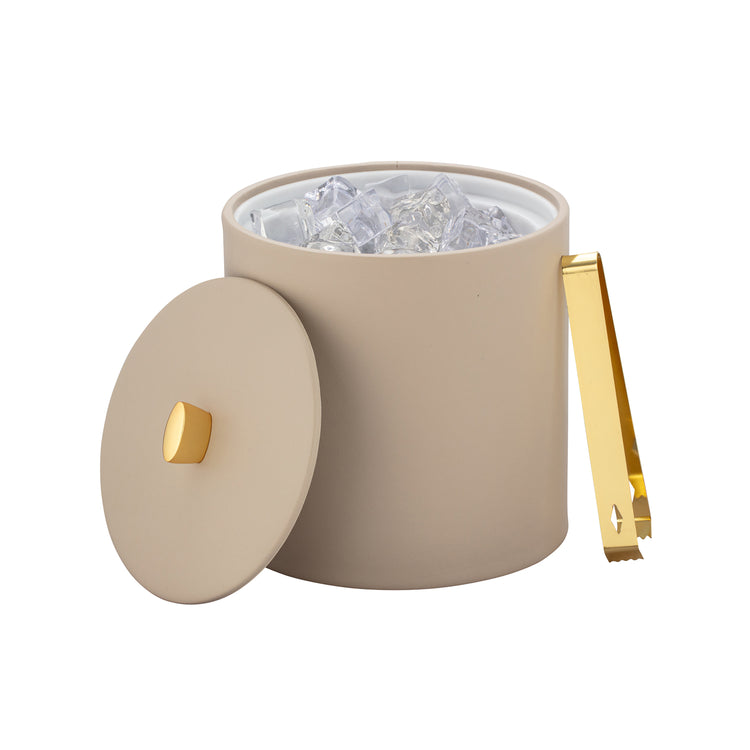 Taupe | Close-up of the leatherette cover on the gold arc knob.