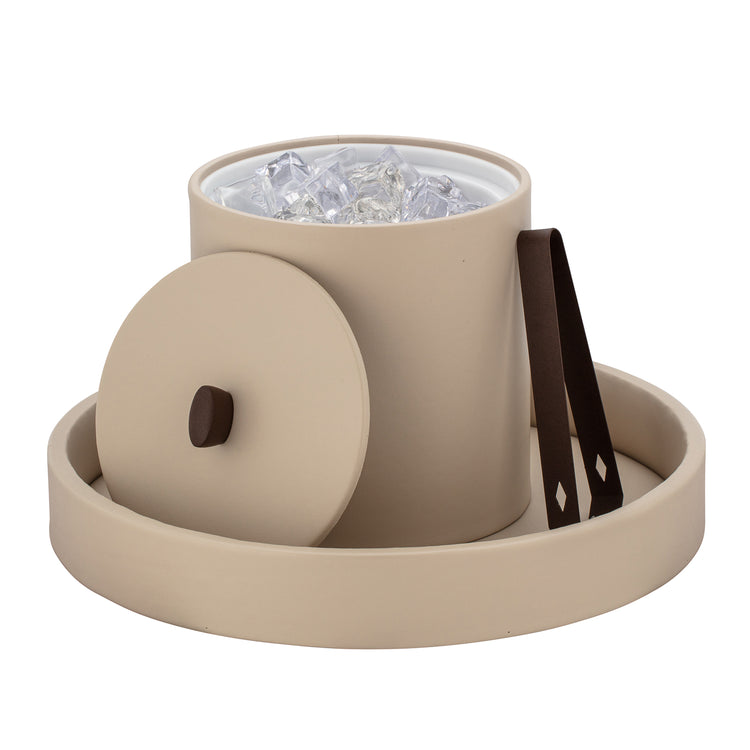 Oil Rubbed Bronze | Matte ice tongs placed on a serving tray with an ice bucket.