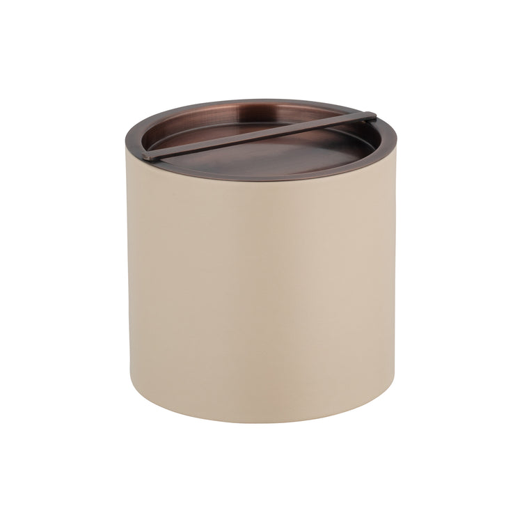 Taupe | Leatherette 3QT ice bucket with an oil-rubbed bronze bridge-style lid.