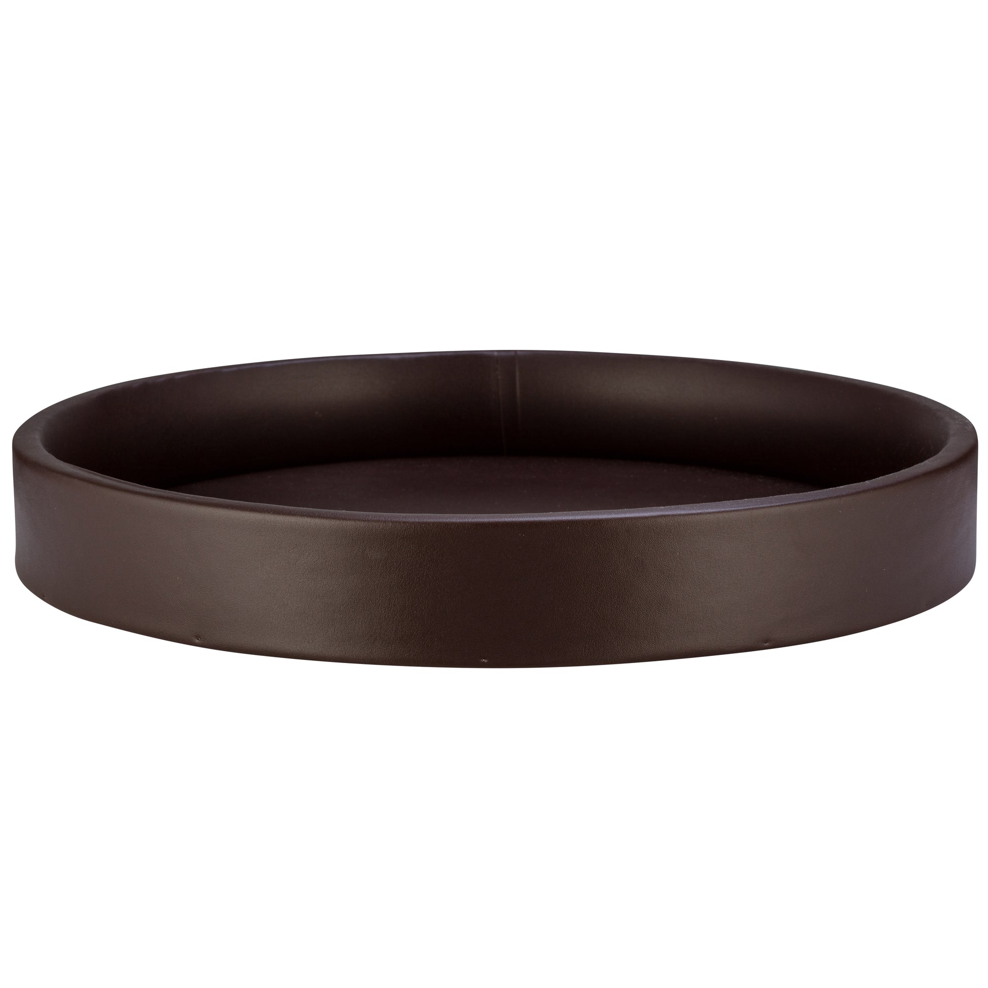 Chocolate | Front view of the gallery 14" chocolate brown leatherette tray.