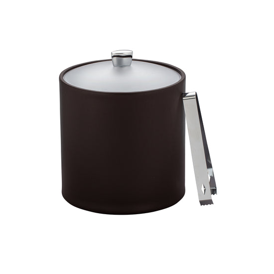 Chocolate | 3QT ice bucket with frosted acrylic cover and reflective chrome arc knob for stylish serving.