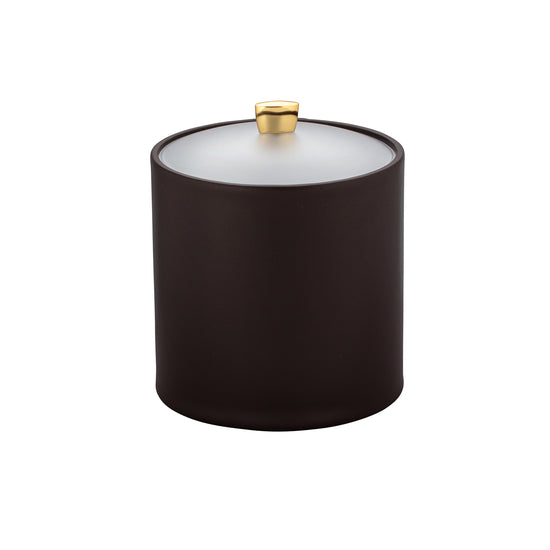 Chocolate | Elegant 3QT ice bucket featuring polished gold arc knob on a frosted acrylic cover.