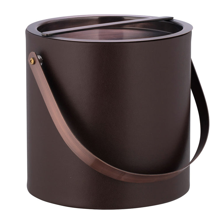 Chocolate | Sophisticated ice bucket with oil rubbed bronze bridge lid and matching arch handle for warm-tone decor.