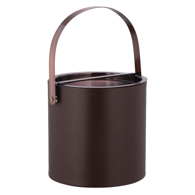 Chocolate | Ice bucket designed with oil rubbed bronze bridge cover and ergonomic arch handle for entertaining.