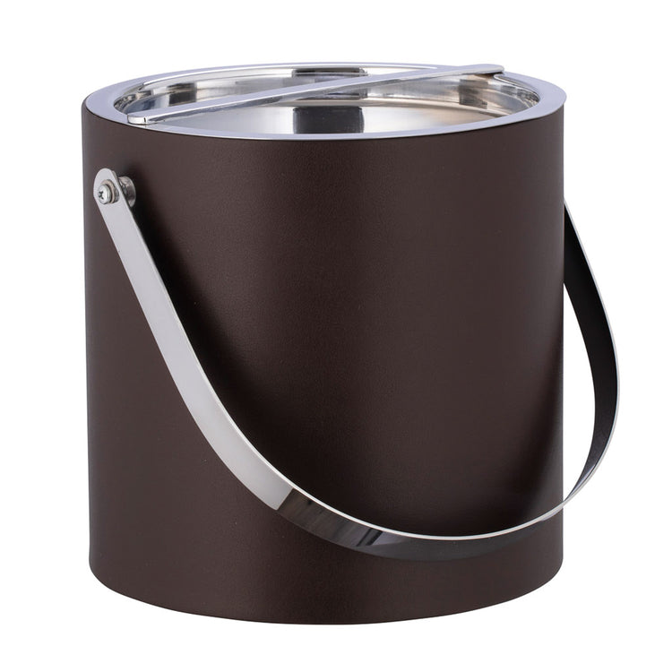 Chocolate | Manhattan ice bucket wrapped in leatherette with arch handle down.