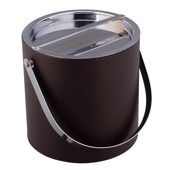 Chocolate | Manhattan ice bucket in a detail view of the polished chrome bridge cover.