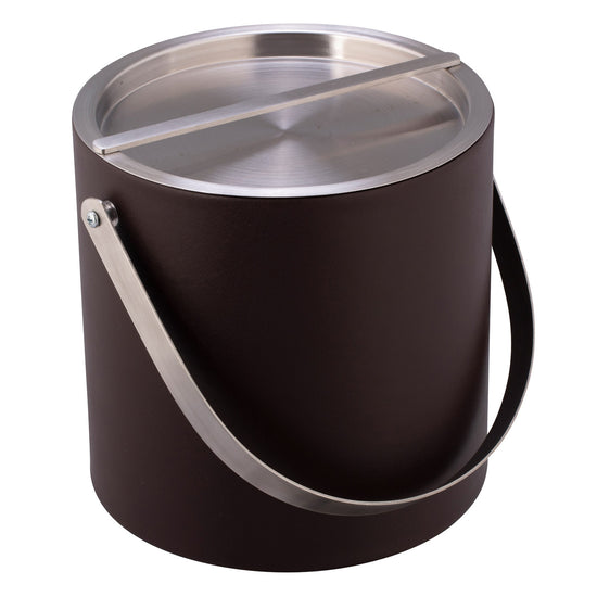 Chocolate | Top-down view of leatherette ice bucket showing lid and handle.