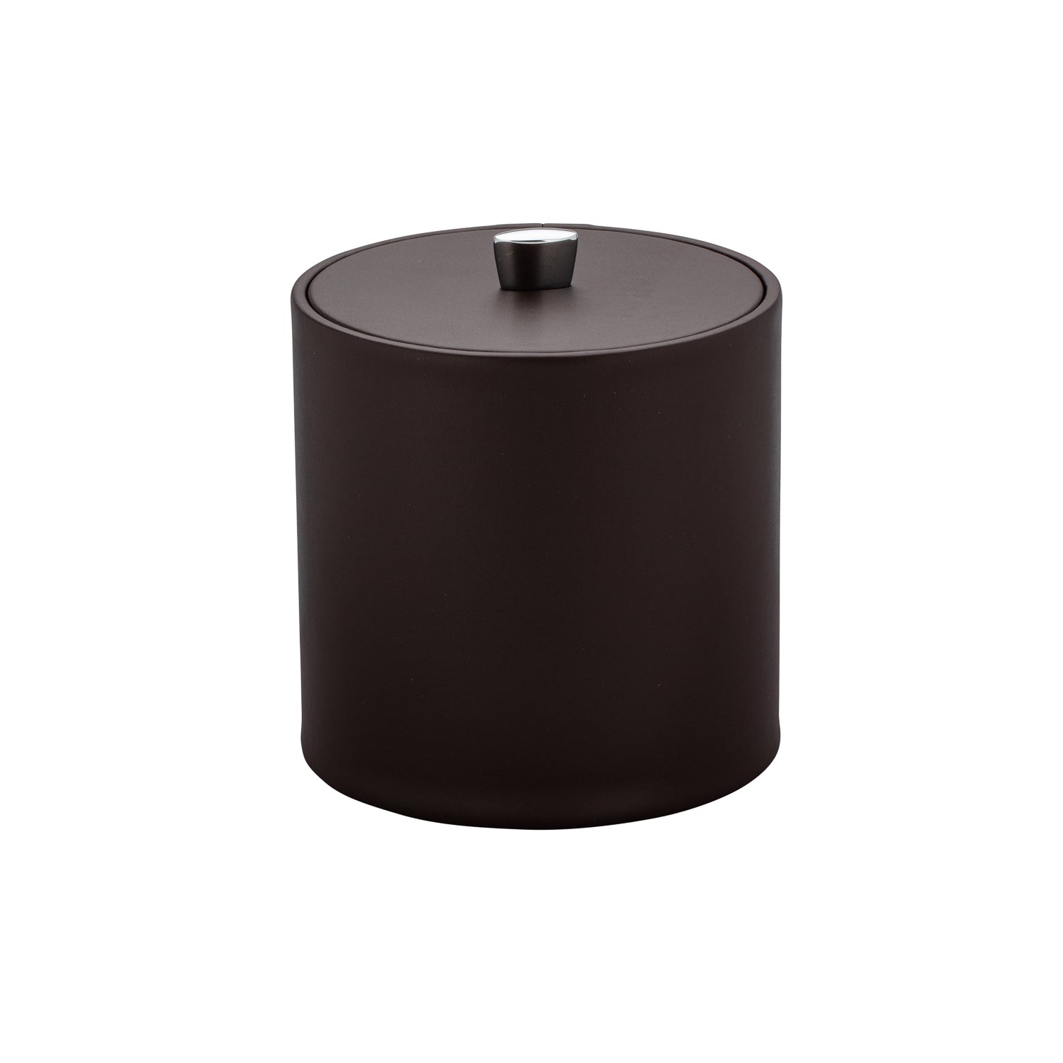 Chocolate | Leatherette ice bucket on a white background with matching cover.