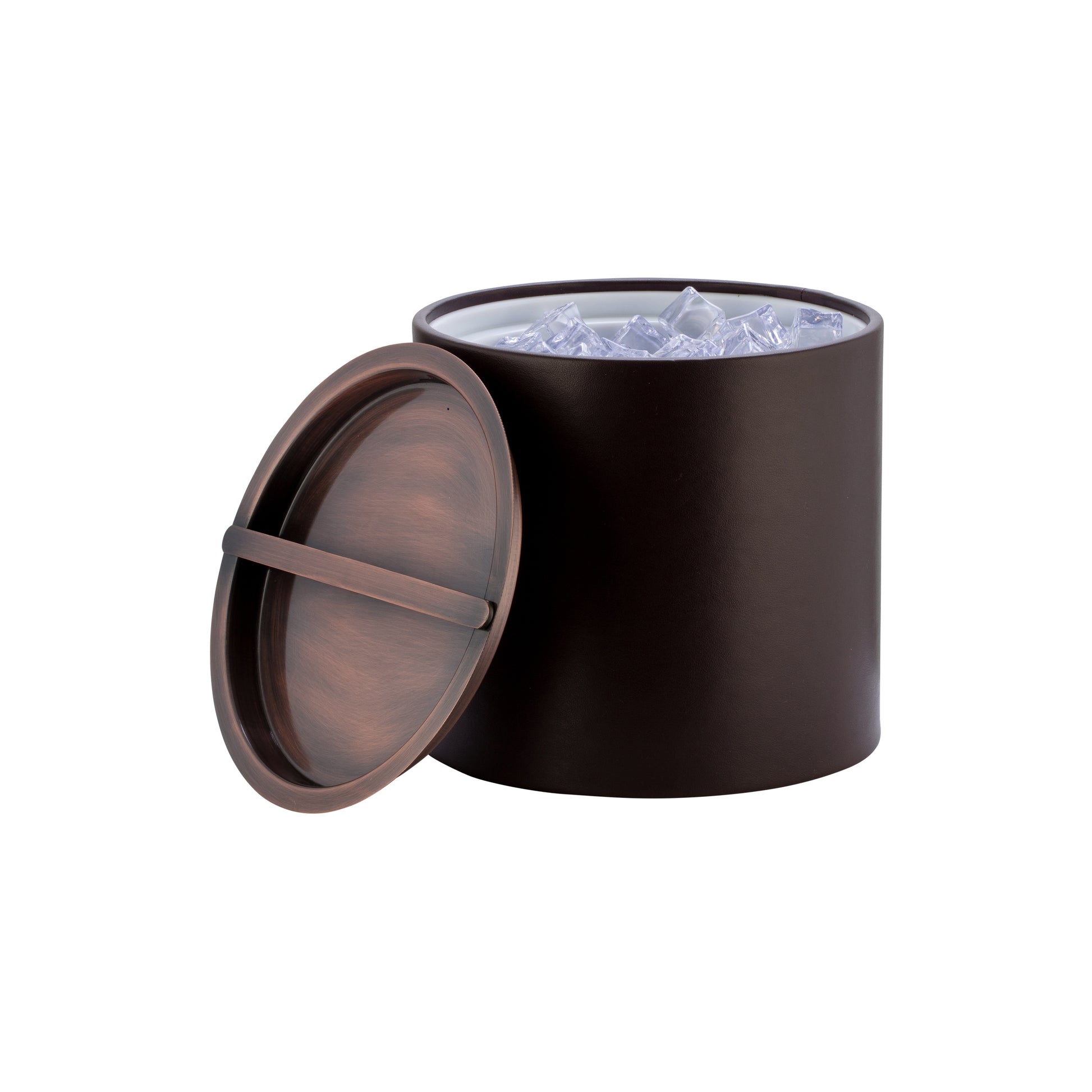 Chocolate | Functional ice bucket with sophisticated oil-rubbed bronze bridge lid for chilled drinks.