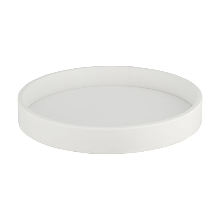 White | Durable 14" round serving tray for home entertaining.