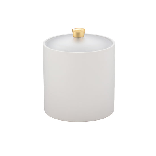 White | Double-wall insulated Ice bucket wrapped in leatherette accented with a bold polished gold arc knob.