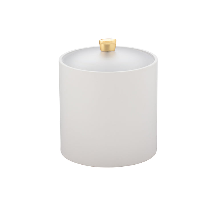 White | Double-wall insulated Ice bucket wrapped in leatherette accented with a bold polished gold arc knob.