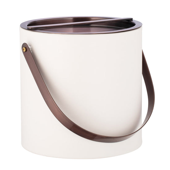 White | Contemporary ice bucket featuring oil rubbed bronze bridge lid and matching arch handle.