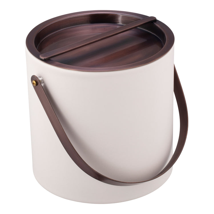 White | Ice bucket showcasing oil rubbed bronze bridge cover and matching arch handle for a refined look.