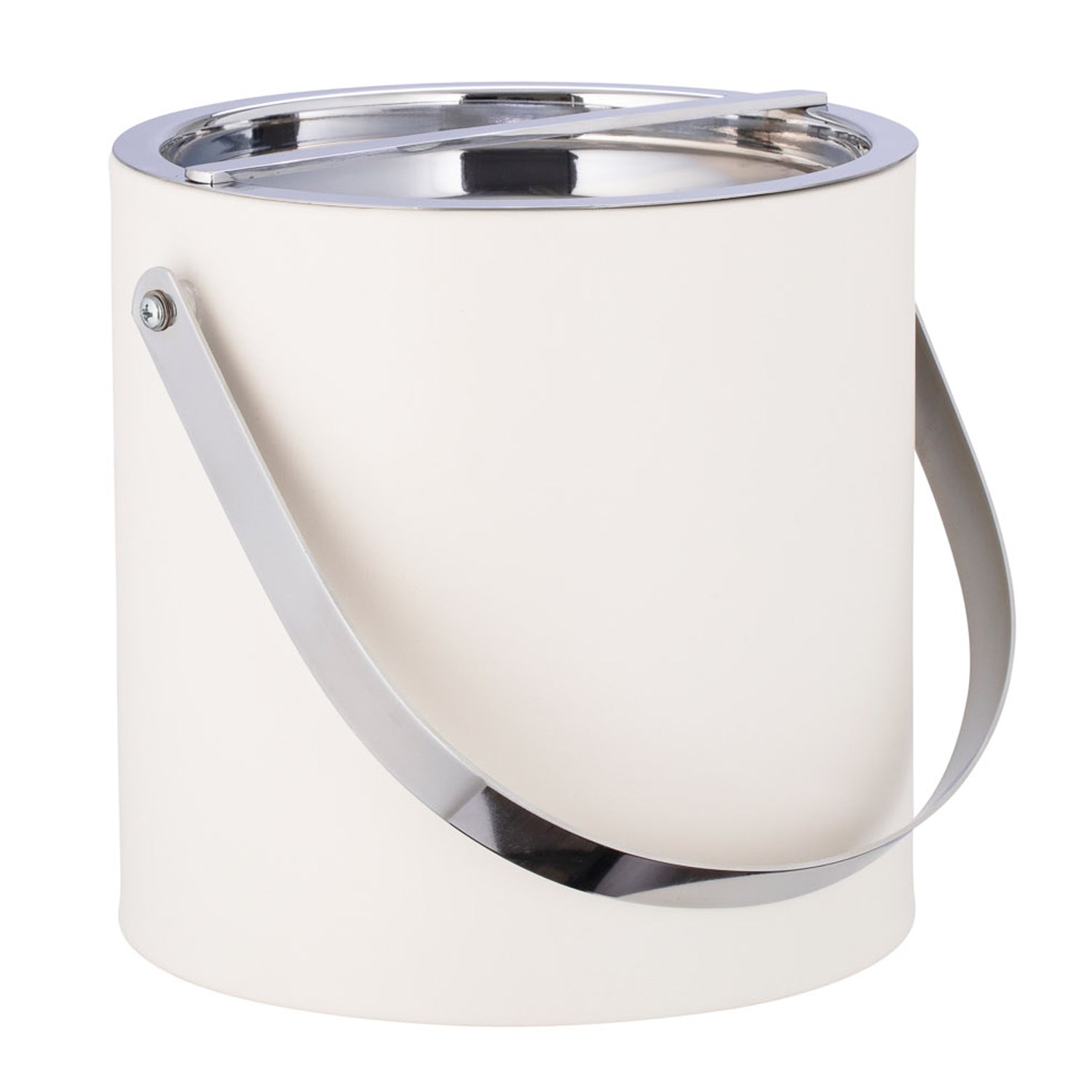 White | Leatherette Manhattan ice bucket up-close view.