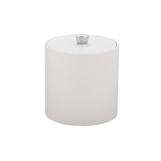 White | Stylish ice bucket with chrome arc knob and cover on a white background.
