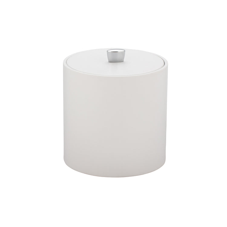 White | Stylish ice bucket with chrome arc knob and cover on a white background.