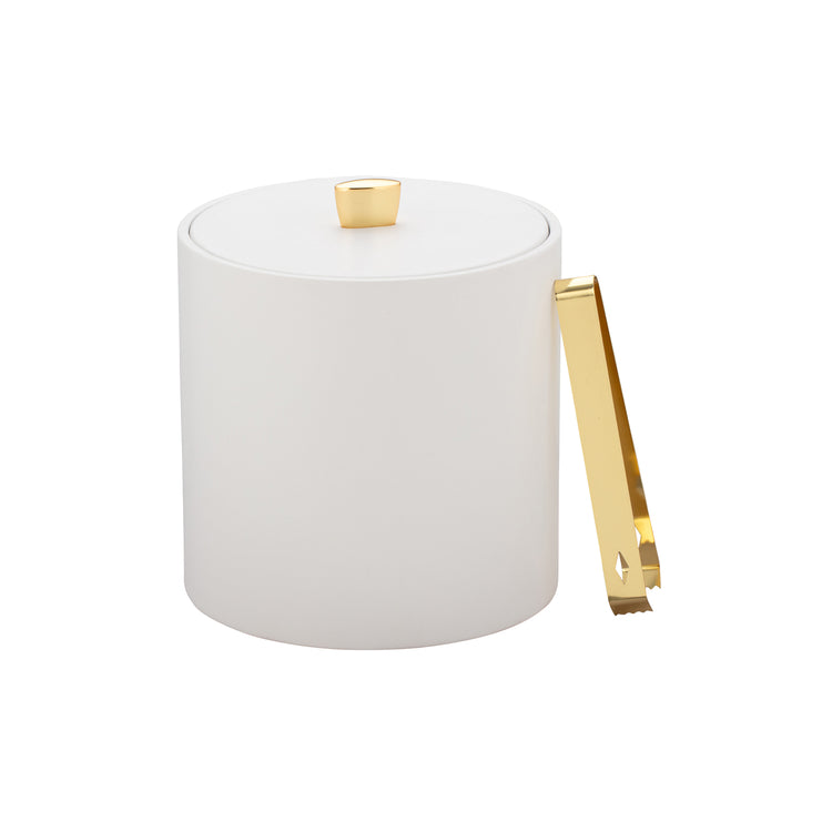 White | Leatherette ice bucket and matching leatherette lid.
