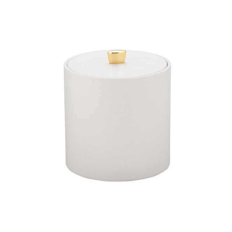 White | Minimalist leatherette ice bucket featuring a soft to the touch finish and gold arc knob.