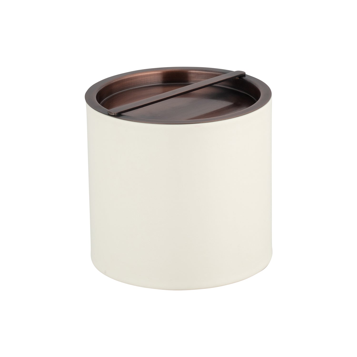 White | Entertaining essential ice bucket with classic oil-rubbed bronze bridge-style lid.