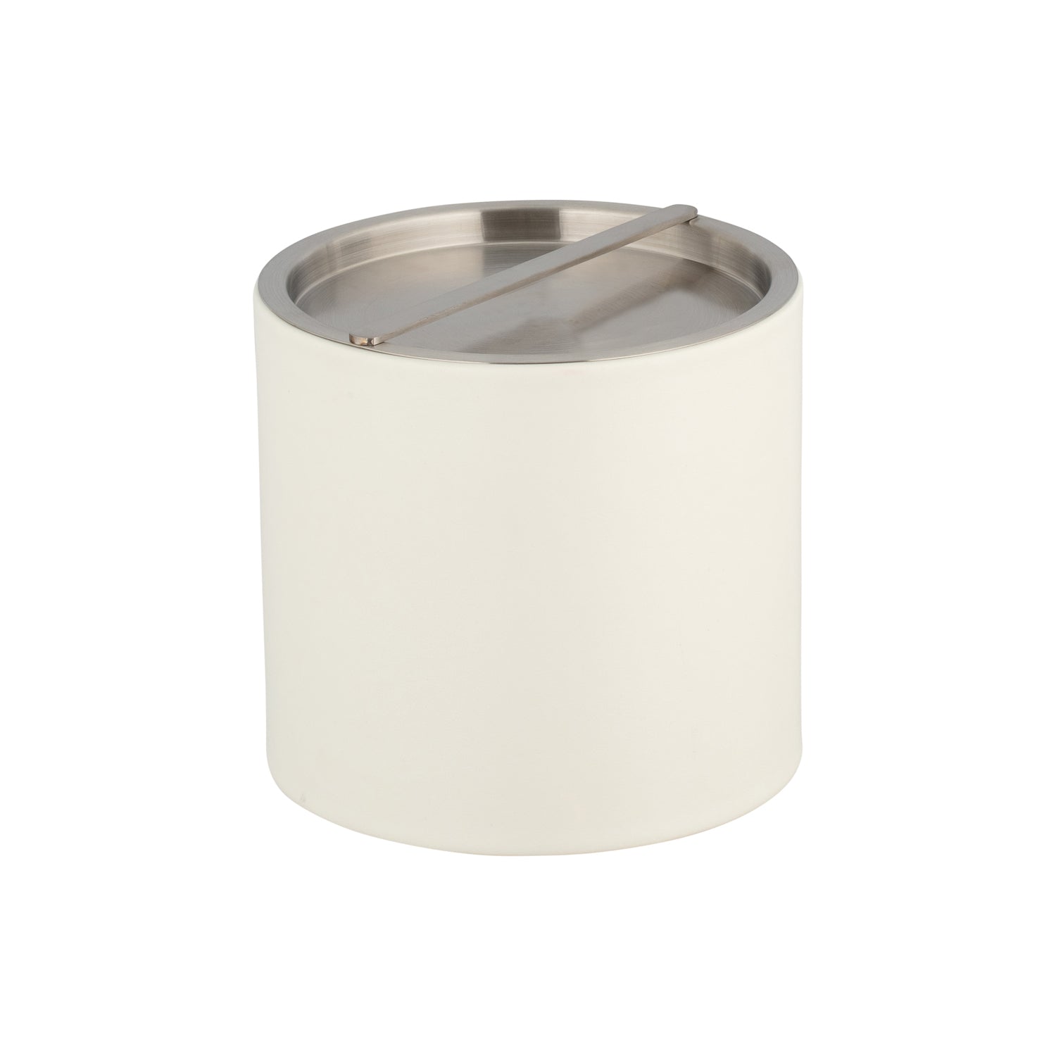 White | 3qt ice bucket on a white background with brushed chrome bridge lid.